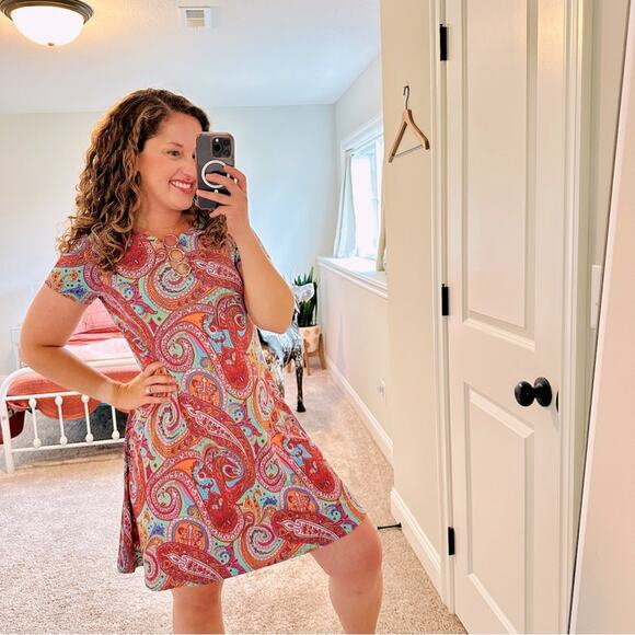 MSK Floral Pink Paisley Eyelet Ring Mini Dress Small - Picture 1 of 7